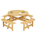 8-Person Wooden Picnic Benches Outdoor Round Table