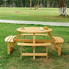 8-Person Wooden Picnic Benches Outdoor Round Table