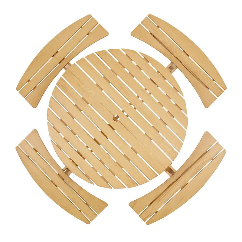 8-Person Wooden Picnic Benches Outdoor Round Table