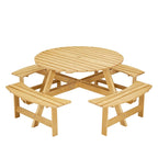 8-Person Wooden Picnic Benches Outdoor Round Table