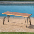 Coffee Table Teak Wood and Metal Rustic Patio Furniture by Christopher Knight Home