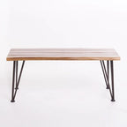 Coffee Table Teak Wood and Metal Rustic Patio Furniture by Christopher Knight Home