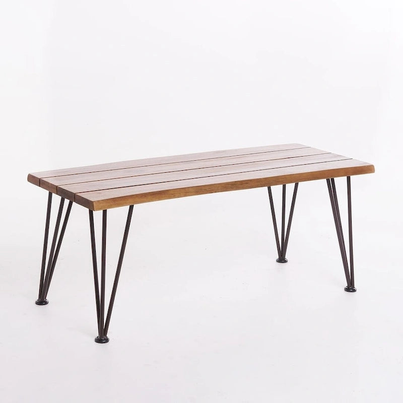 Coffee Table Teak Wood and Metal Rustic Patio Furniture by Christopher Knight Home