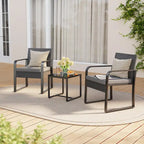 3 Pieces Patio Bistro Sets, Outdoor Rattan Conversation with Glass Table, Wicker Furniture Set with Cushion
