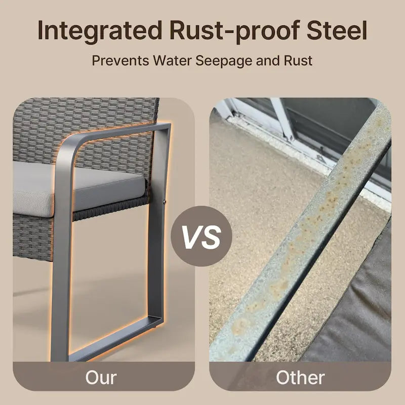 3 Pieces Patio Bistro Sets, Outdoor Rattan Conversation with Glass Table, Wicker Furniture Set with Cushion