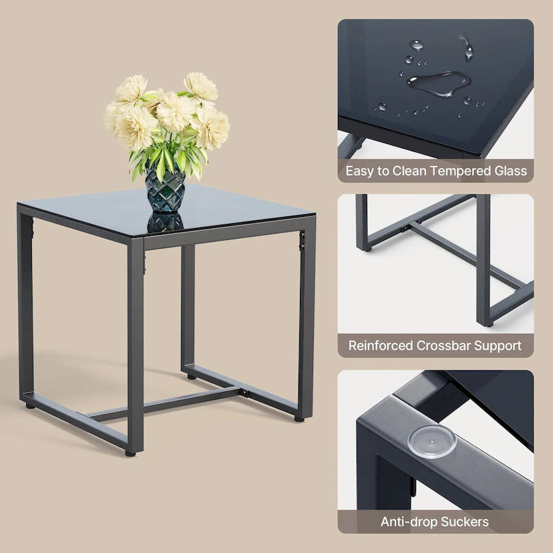 3 Pieces Patio Bistro Sets, Outdoor Rattan Conversation with Glass Table, Wicker Furniture Set with Cushion