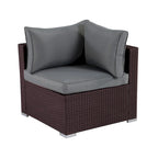 7-Pieces Red Wicker Outdoor Sectional Set with Gray Cushions and Coffee Table