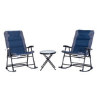 3 Piece Outdoor Patio Furniture Set w/ 2 Folding Padded Rocking Chairs