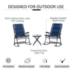 3 Piece Outdoor Patio Furniture Set w/ 2 Folding Padded Rocking Chairs