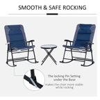 3 Piece Outdoor Patio Furniture Set w/ 2 Folding Padded Rocking Chairs