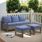 Gymojoy 3-Seat Outdoor Rattan Sofa Patio Sofa with Ottoman - Grey
