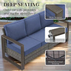 Gymojoy 3-Seat Outdoor Rattan Sofa Patio Sofa with Ottoman - Grey