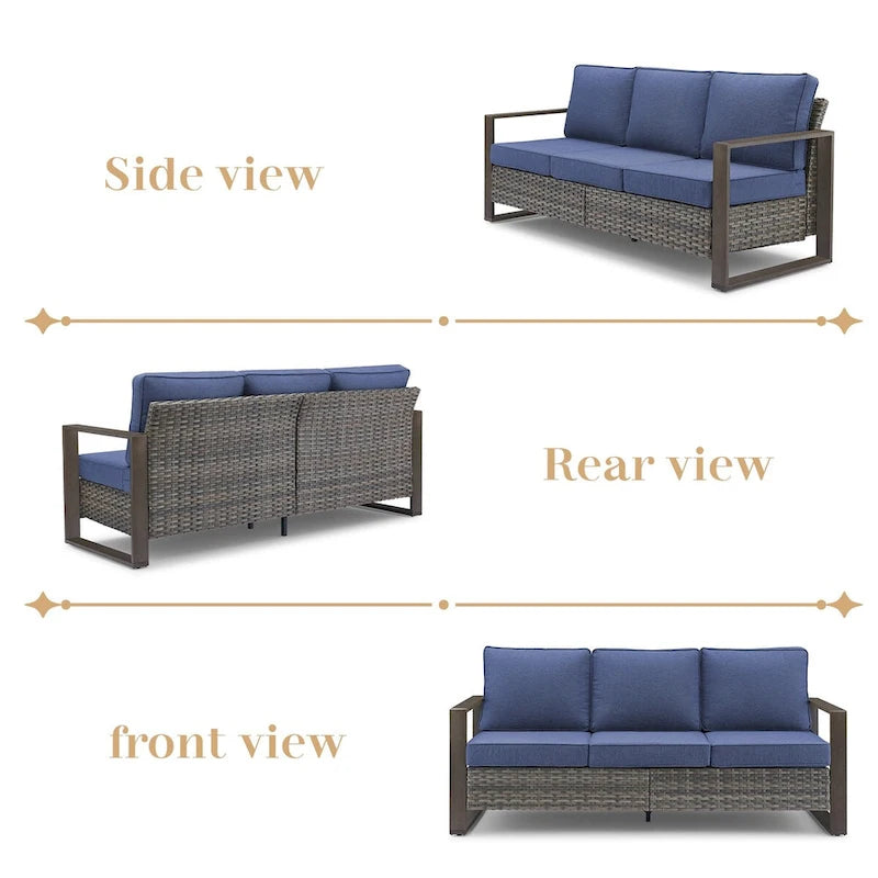 Gymojoy 3-Seat Outdoor Rattan Sofa Patio Sofa with Ottoman - Grey