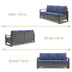 Gymojoy 3-Seat Outdoor Rattan Sofa Patio Sofa with Ottoman - Grey