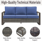 Gymojoy 3-Seat Outdoor Rattan Sofa Patio Sofa with Ottoman - Grey