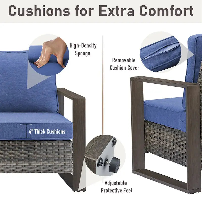 Gymojoy 3-Seat Outdoor Rattan Sofa Patio Sofa with Ottoman - Grey