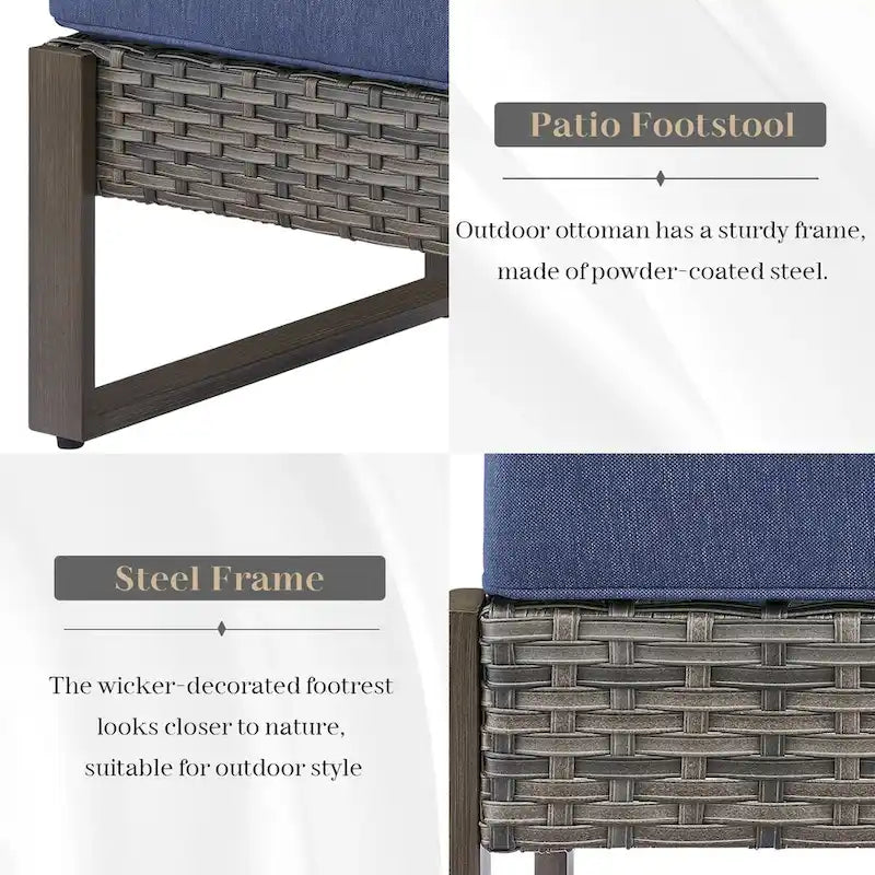 Gymojoy 3-Seat Outdoor Rattan Sofa Patio Sofa with Ottoman - Grey