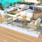 4-Piece Rope Patio Furniture Set, Outdoor Furniture with Table, Patio Conversation Set Deep Seating for Balcony