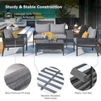 4-Piece Rope Patio Furniture Set, Outdoor Furniture with Table, Patio Conversation Set Deep Seating for Balcony