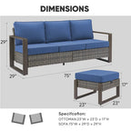 All-Weather Wicker Sofa with Ottoman - Grey