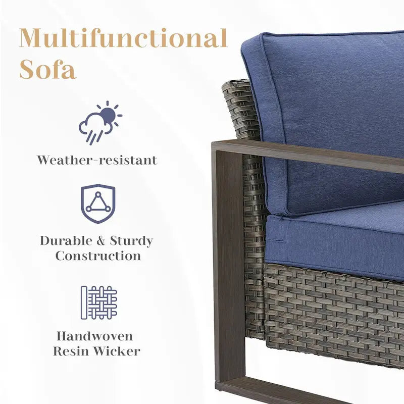 All-Weather Wicker Sofa with Ottoman - Grey