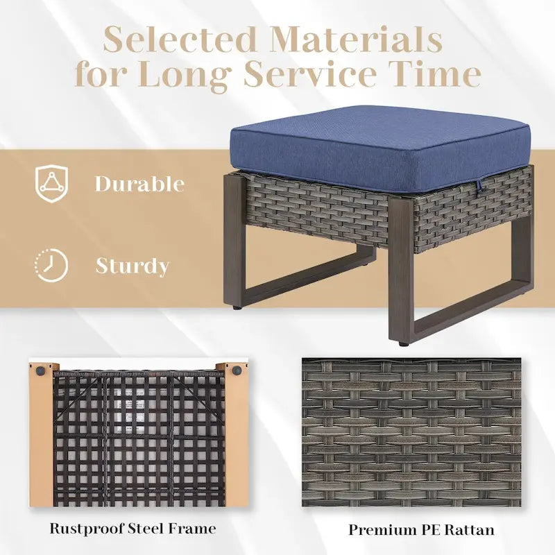 All-Weather Wicker Sofa with Ottoman - Grey