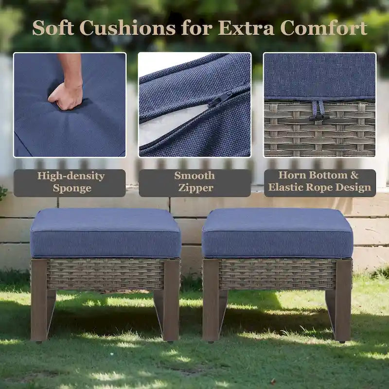 All-Weather Wicker Sofa with Ottoman - Grey