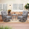 3 Pieces Outdoor Swivel Rocker Patio Chairs,Set with Thickened Cushions and Glass Coffee Table for Backyard
