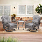 3 Pieces Outdoor Swivel Rocker Patio Chairs,Set with Thickened Cushions and Glass Coffee Table for Backyard