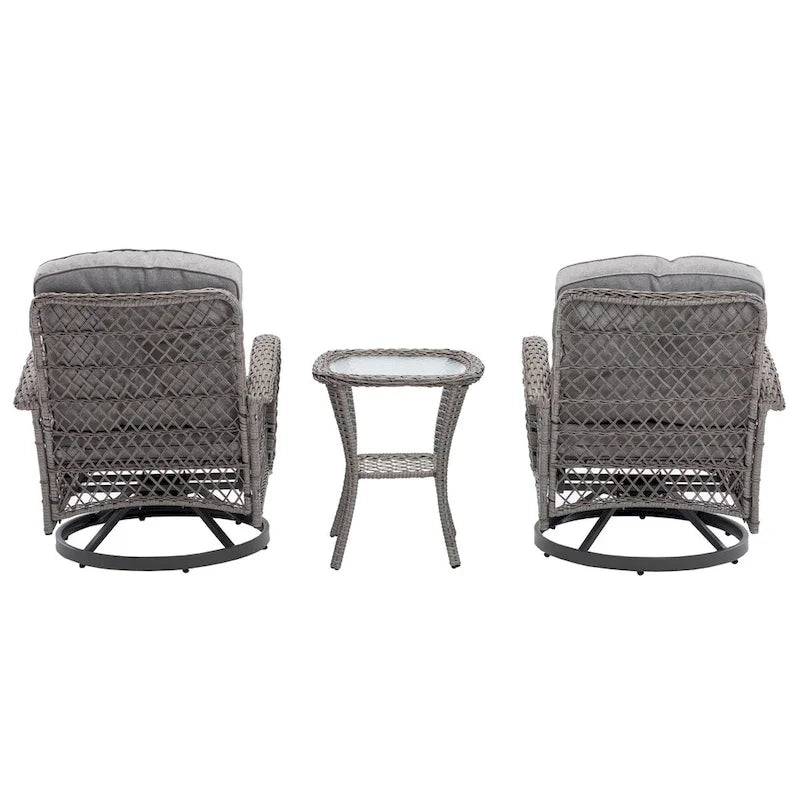 3 Pieces Outdoor Swivel Rocker Patio Chairs,Set with Thickened Cushions and Glass Coffee Table for Backyard