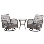3 Pieces Outdoor Swivel Rocker Patio Chairs,Set with Thickened Cushions and Glass Coffee Table for Backyard