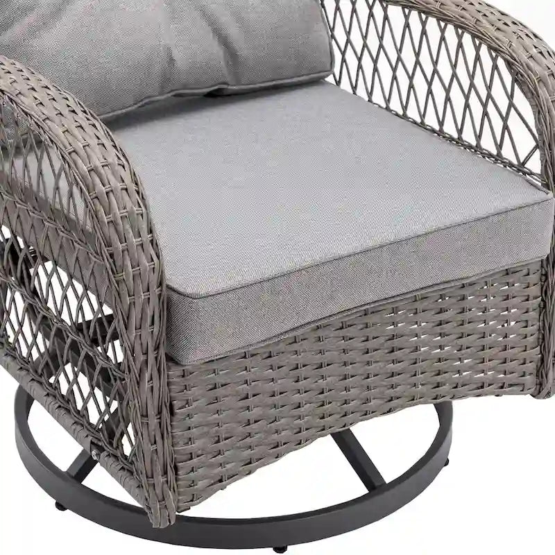 3 Pieces Outdoor Swivel Rocker Patio Chairs,Set with Thickened Cushions and Glass Coffee Table for Backyard