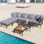 8-Piece Patio Sectional Sofa Set with Tempered Glass Coffee Table