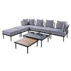 8-Piece Patio Sectional Sofa Set with Tempered Glass Coffee Table