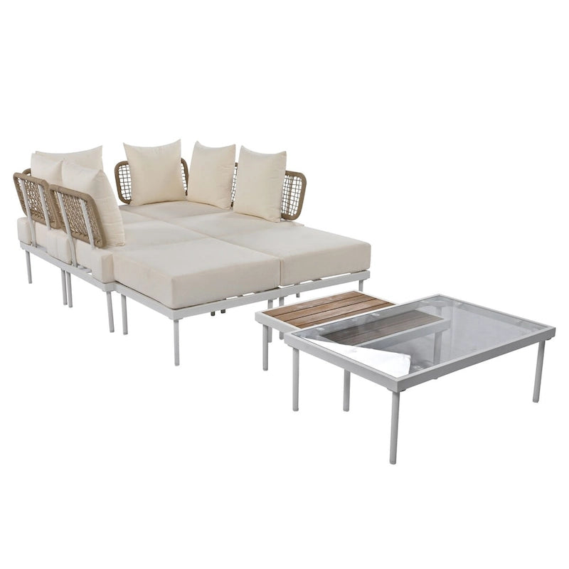 8-Piece Patio Sectional Sofa Set with Tempered Glass Coffee Table