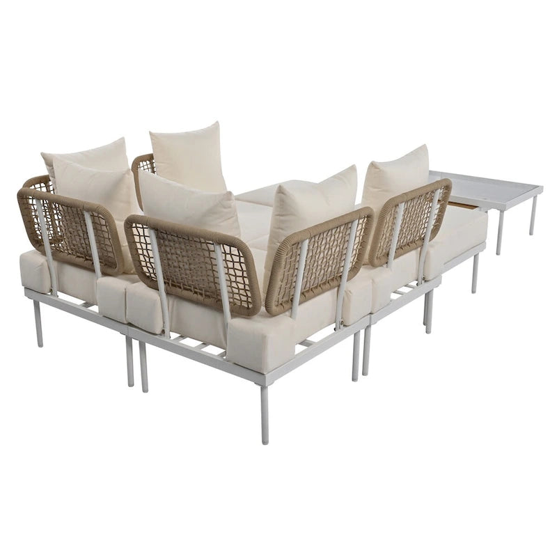 8-Piece Patio Sectional Sofa Set with Tempered Glass Coffee Table