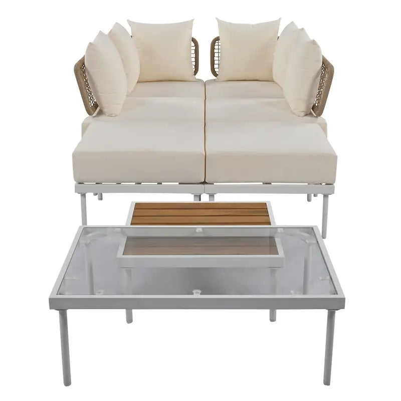 8-Piece Patio Sectional Sofa Set with Tempered Glass Coffee Table