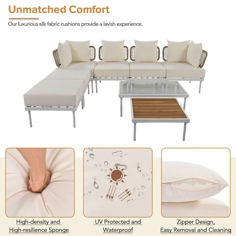 8-Piece Patio Sectional Sofa Set with Tempered Glass Coffee Table