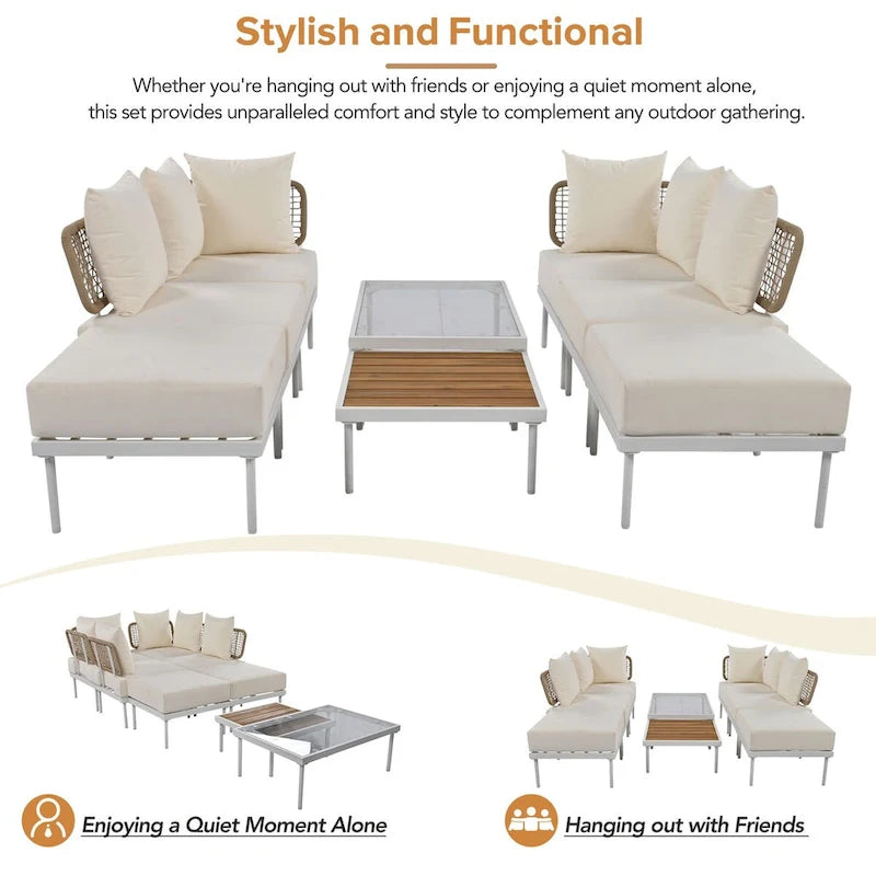 8-Piece Patio Sectional Sofa Set with Tempered Glass Coffee Table