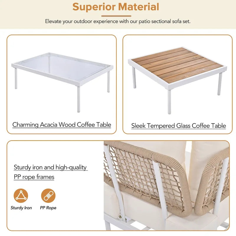 8-Piece Patio Sectional Sofa Set with Tempered Glass Coffee Table