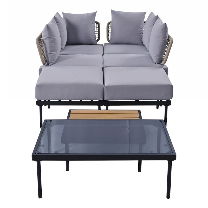 8-Piece Patio Sectional Sofa Set with Tempered Glass Coffee Table