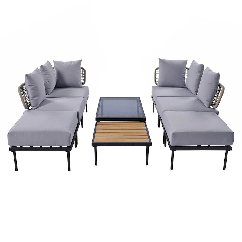 8-Piece Patio Sectional Sofa Set with Tempered Glass Coffee Table