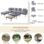 8-Piece Patio Sectional Sofa Set with Tempered Glass Coffee Table