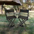 Outdoor Camping Folding Chair with Black Frame and Black Canvas,Set of 2