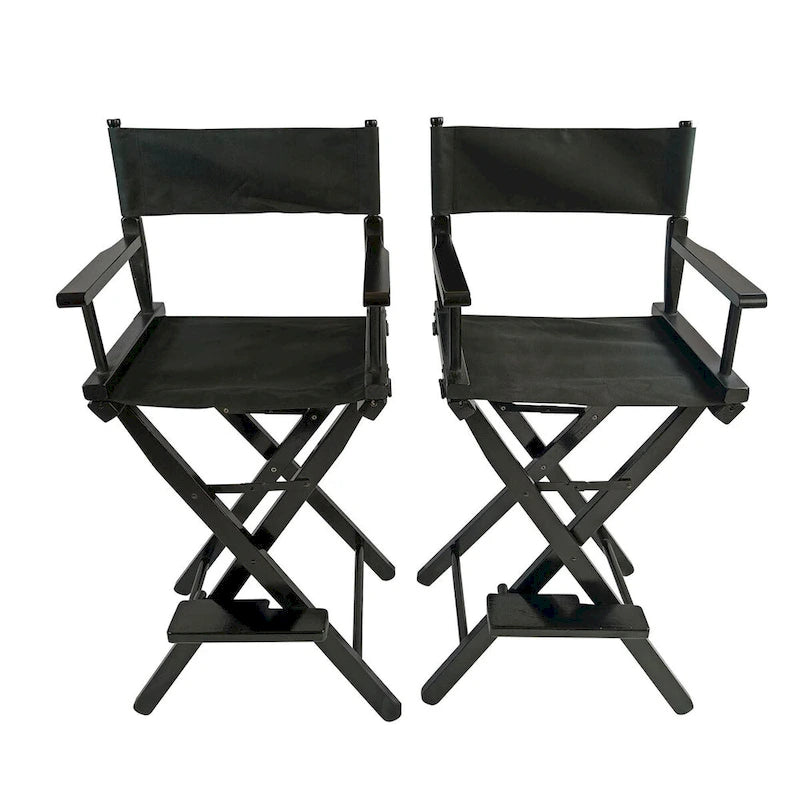 Outdoor Camping Folding Chair with Black Frame and Black Canvas,Set of 2