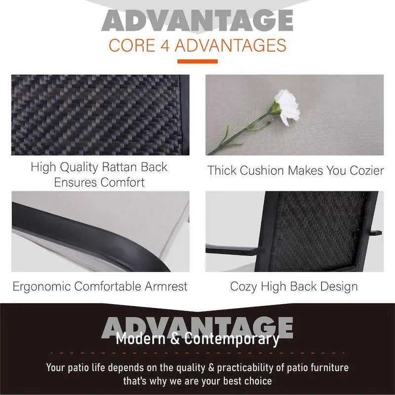 MAISON ARTS 3-piece Patio Bistro Set, 2 Rattan Chairs with Cushions and 1 Metal Side Table