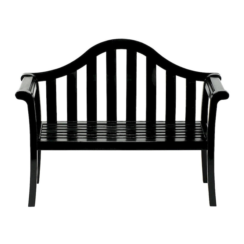 Achla Designs 4.4FT Black Wooden Indoor/Outdoor Camelback Bench, Home Patio Garden Deck Seating