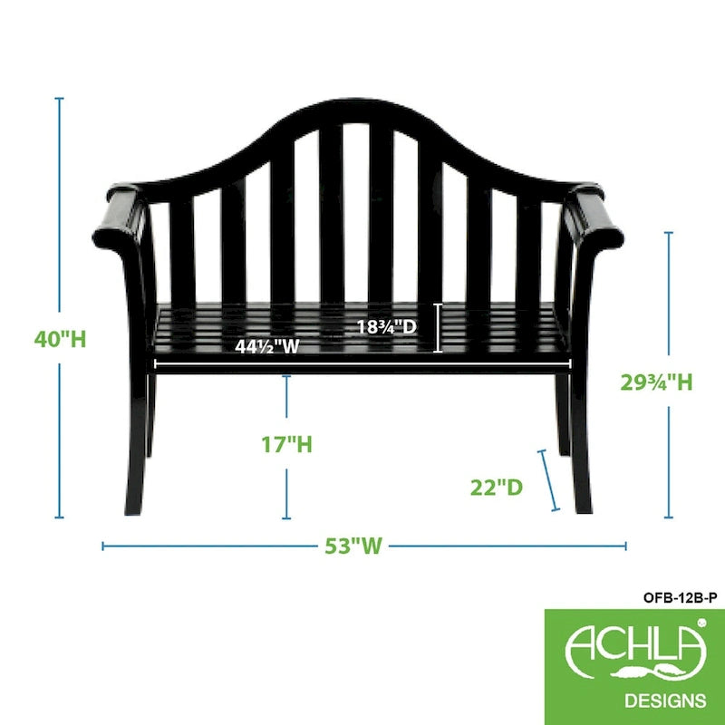 Achla Designs 4.4FT Black Wooden Indoor/Outdoor Camelback Bench, Home Patio Garden Deck Seating