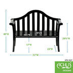 Achla Designs 4.4FT Black Wooden Indoor/Outdoor Camelback Bench, Home Patio Garden Deck Seating
