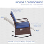 Wicker Rocking Chair, Patio Recliner with Adjustment Backrest, Lounge Chair with Adjustable Footrest and Cushions